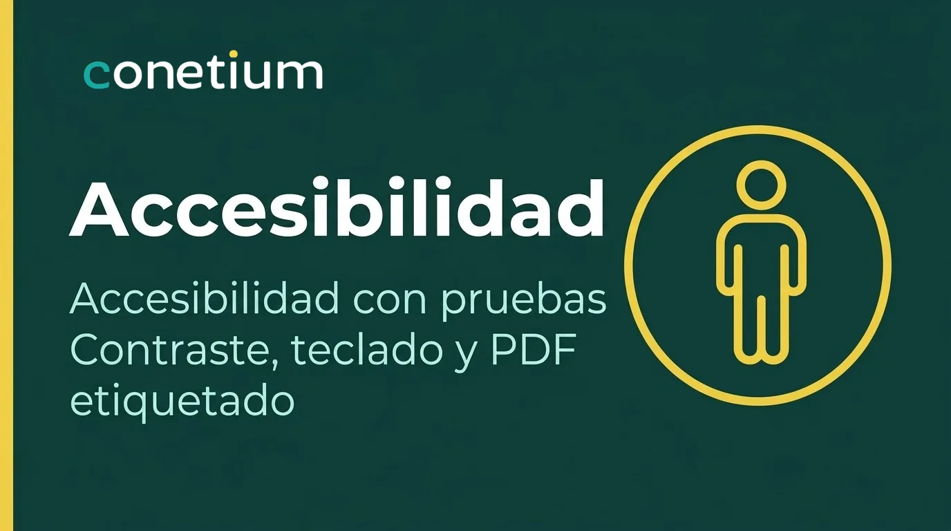 Accesibilidad: accesibilidad con pruebas, contraste, teclado y PDF etiquetado”, junto al icono de una persona dentro de un círculo.